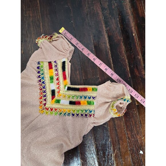 Vintage Handmade Bohemian Pink Glitter Embroidered Dress - Picture 7 of 15